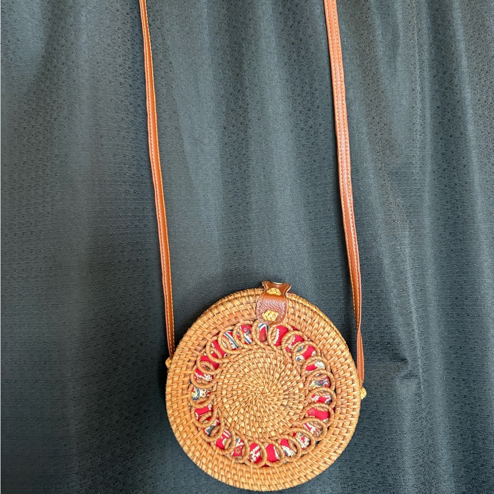 Handcrafted Hippy Boho Tan and Red Woven Crossbody Bag
